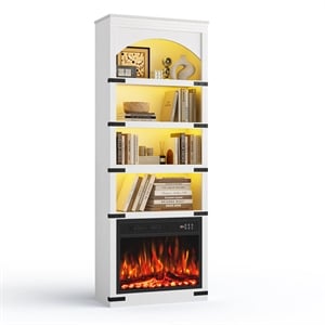 70&quot White Arched Bookcase with LED Lights and 5 Shelves in Engineered Wood