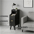 Slim Black Nightstand with 2 Drawers in Engineered Wood for Small Spaces