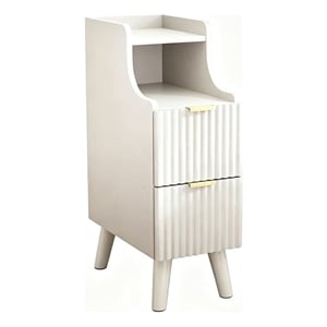 Slim White Nightstand with 2 Drawers in Engineered Wood for Small Spaces