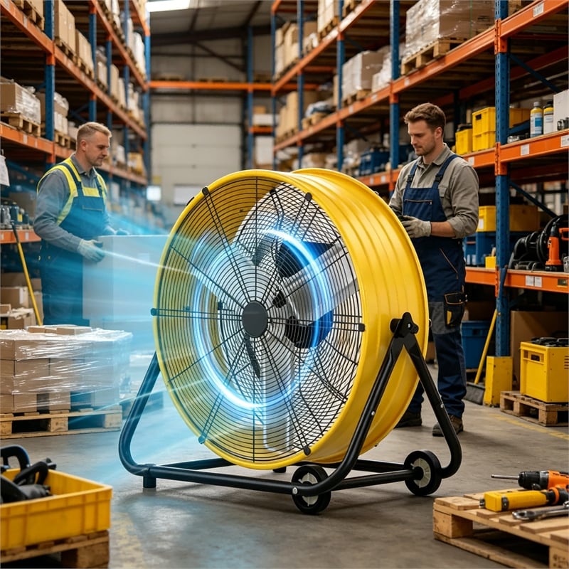 Yellow Steel 24 Inch Industrial Drum Fan with High Velocity 8800 CFM