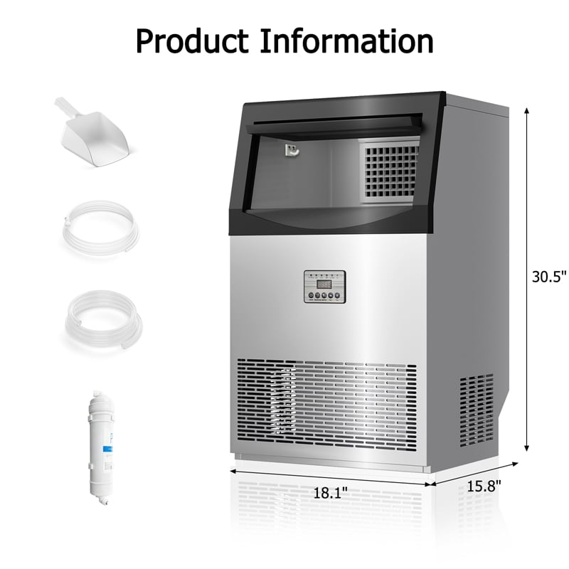 Silver Stainless Steel 100 lbs Ice Maker with 6 Thickness Levels and LED