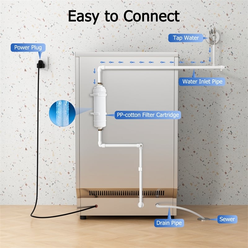 Silver Stainless Steel 100 lbs Ice Maker with 6 Thickness Levels and LED