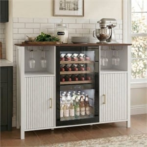 53&quot White Engineered Wood Coffee Bar Cabinet with Mini Fridge Space & Power