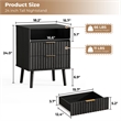Black Fluted Nightstand - 2 Drawer Engineered Wood Bedside Table with Rose Gold Handle