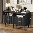 Black Fluted Nightstand - 2 Drawer Engineered Wood Bedside Table with Rose Gold Handle