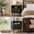 Black Fluted Nightstands Set of 2 with 2 Drawers Open Shelf Engineered Wood Bedside Tables Rose Gold Handles
