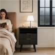 Black Fluted Nightstands Set of 2 with 2 Drawers Open Shelf Engineered Wood Bedside Tables Rose Gold Handles