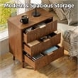 Brown Fluted Nightstand with 3 Drawers Engineered Wood Bedside Table Rose Gold Handles