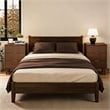 Brown Fluted Nightstand with 3 Drawers Engineered Wood Bedside Table Rose Gold Handles