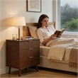 Brown Fluted Nightstand with 3 Drawers Engineered Wood Bedside Table Rose Gold Handles