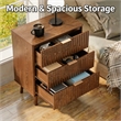 Brown Fluted Nightstands Set of 2 - 3 Drawer Engineered Wood Bedside Tables with Rose Gold Handles