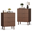 Brown Fluted Nightstands Set of 2 - 3 Drawer Engineered Wood Bedside Tables with Rose Gold Handles