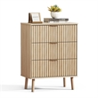 Medium Wood Fluted Nightstand - 3 Drawer Engineered Wood Bedside Table with Rose Gold Handles