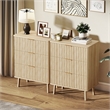 Medium Wood Fluted Nightstands Set of 2 - 3 Drawer Engineered Wood Bedside Table