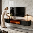 67 Inch Floating TV Stand - 36 Inch Fireplace Black Engineered Wood High-Gloss Cabinet Doors for Living Room Compact Homes