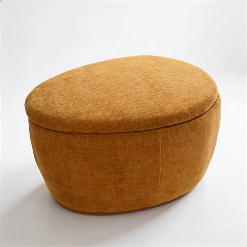 2 Piece Yellow Chenille Nesting Storage Ottoman Set Oval Coffee Table Footstool