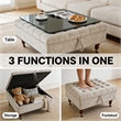 Light Gray Chenille Storage Ottoman with Wheels Square Coffee Table Footstool Hidden Storage Bench Solid Wood Frame