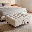 Light Gray Chenille Storage Ottoman with Wheels Square Coffee Table Footstool Hidden Storage Bench Solid Wood Frame