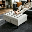 Light Gray Chenille Storage Ottoman with Wheels Square Coffee Table Footstool Hidden Storage Bench Solid Wood Frame
