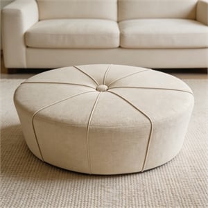 48-Inch White Linen Fabric Oversized Oval Storage Ottoman Bench for Living Room