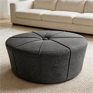 48-Inch Slate Blue Linen Fabric Oversized Oval Storage Ottoman Bench for Living Room