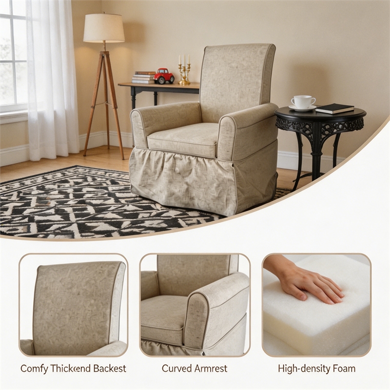 Cream Linen Fabric 360 Swivel Barrel Accent Chair for Living Room