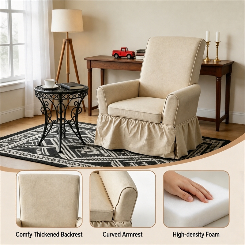 Cream Linen 360 Swivel Barrel Accent Chair with Rocking Base for Living Room