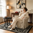 Cream Linen 360 Swivel Barrel Accent Chair with Rocking Base for Living Room