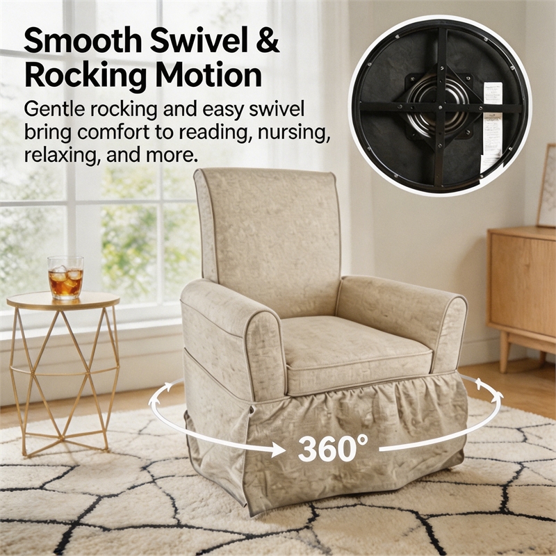 Cream Linen Fabric 360 Swivel Barrel Accent Chair for Living Room