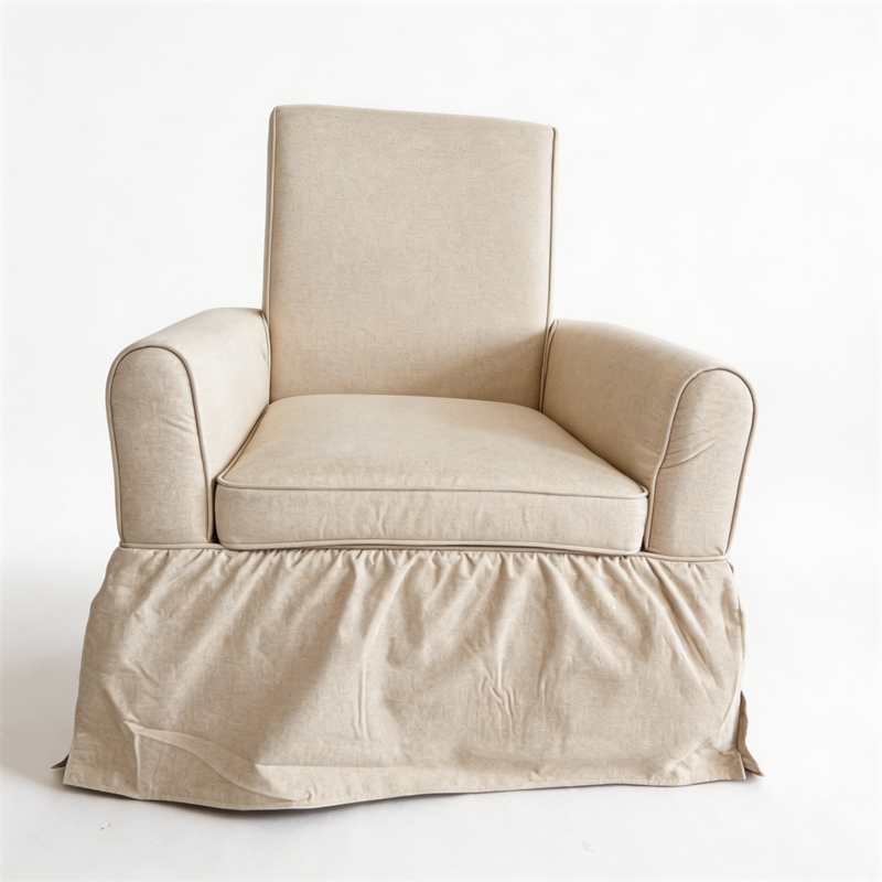 Cream Linen Fabric 360 Swivel Barrel Accent Chair for Living Room