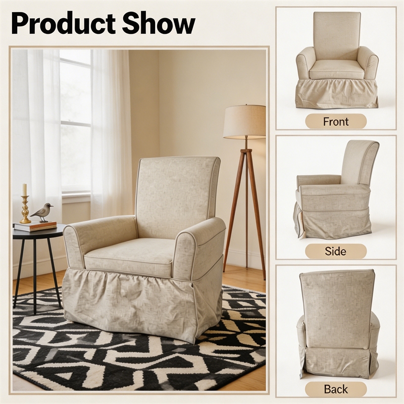 Cream Linen Fabric 360 Swivel Barrel Accent Chair for Living Room