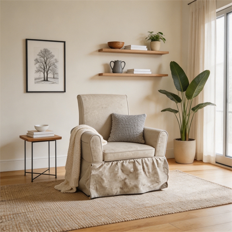 Cream Linen Fabric 360 Swivel Barrel Accent Chair for Living Room