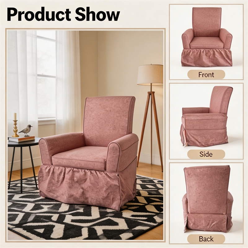 Pink Linen Fabric 360 Swivel Barrel Accent Chair for Living Room