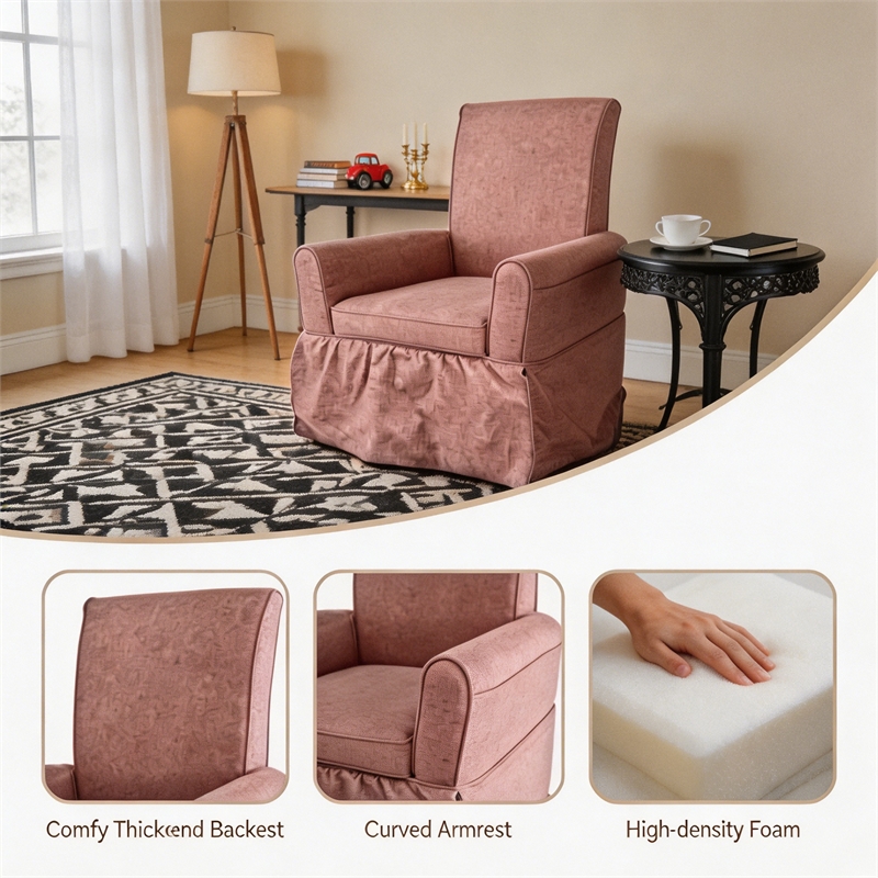 Pink Linen Fabric 360 Swivel Barrel Accent Chair for Living Room