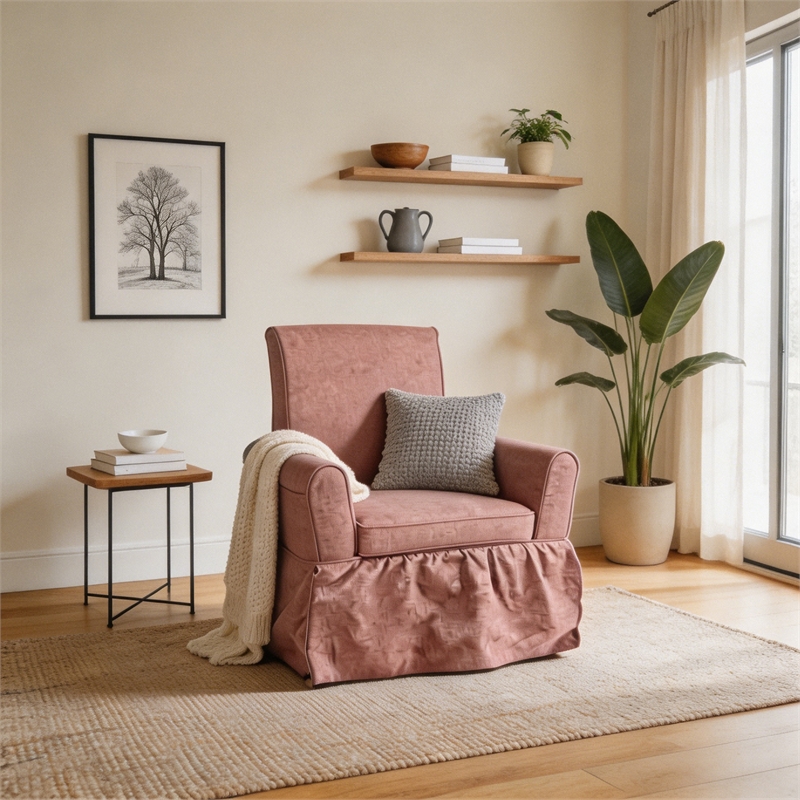 Pink Linen Fabric 360 Swivel Barrel Accent Chair for Living Room