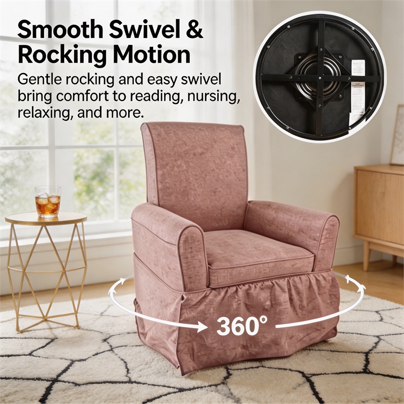 Pink Linen Fabric 360 Swivel Barrel Accent Chair for Living Room