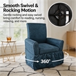 Blue Linen Fabric 360 Swivel Barrel Accent Chair with Rocking Base for Living Room