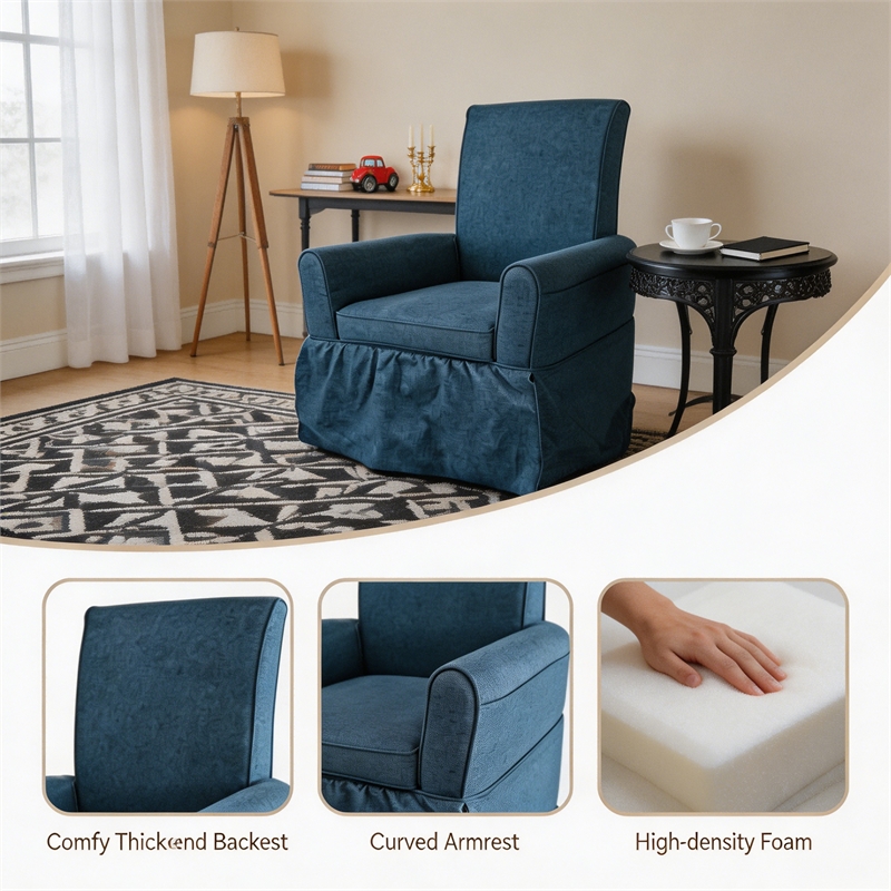 Blue Linen Fabric 360 Swivel Barrel Accent Chair for Living Room