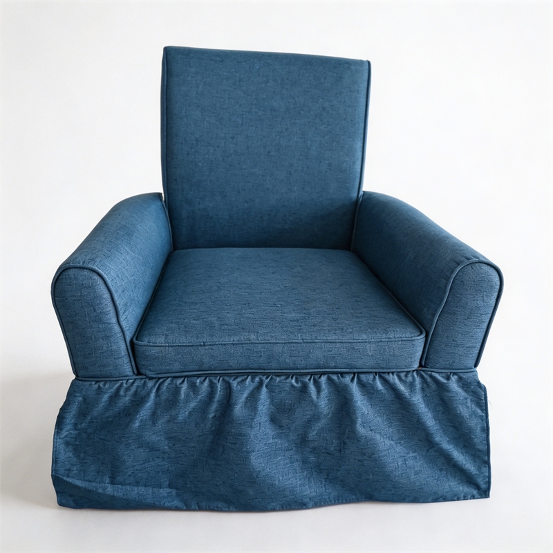 Blue Linen Fabric 360 Swivel Barrel Accent Chair for Living Room