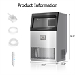 Silver Stainless Steel Ice Maker 100 Lbs Daily 33 Lbs Storage Bin Self Cleaning 6 Ice Thickness Levels LED Light