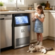 Silver Stainless Steel Ice Maker 100 Lbs Daily 33 Lbs Storage Bin Self Cleaning 6 Ice Thickness Levels LED Light