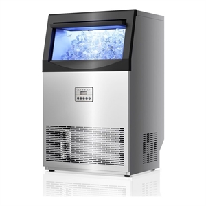 Silver Stainless Steel Ice Maker 100 Lbs Daily 33 Lbs Storage Bin Self Cleaning 6 Ice Thickness Levels LED Light