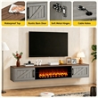 67 Inch Floating TV Stand - 36 Inch Fireplace Gray Engineered Wood High-Gloss Cabinet Doors for Living Room