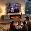 67 Inch Floating TV Stand - 36 Inch Fireplace Gray Engineered Wood High-Gloss Cabinet Doors for Living Room