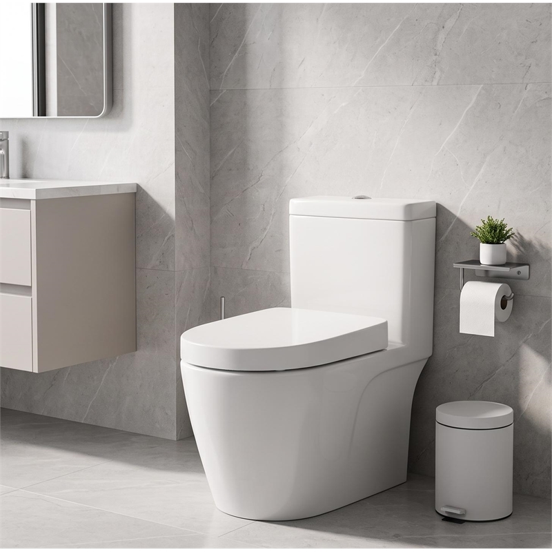 White Polypropylene U-Shaped Toilet Seat with Cover 16.34 x 12.99 in