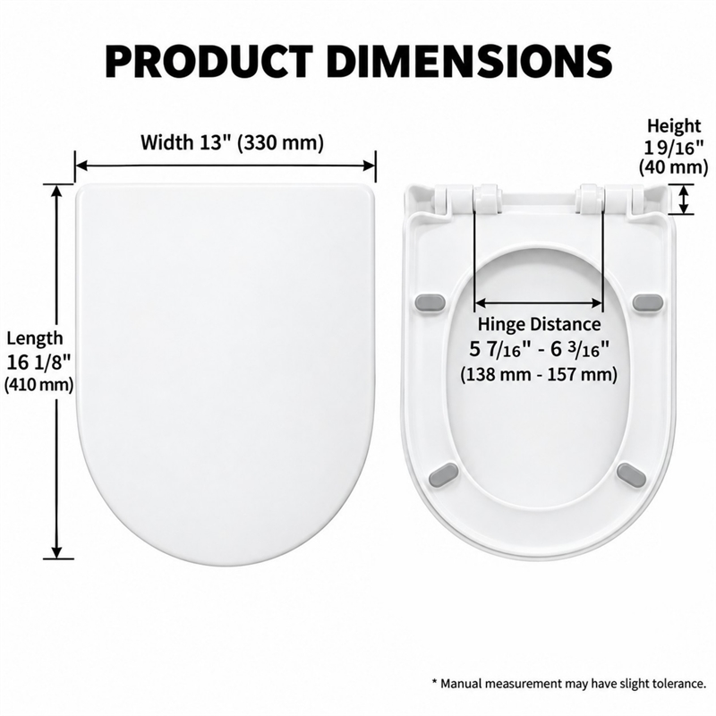 White Polypropylene U-Shaped Toilet Seat with Cover 16.34 x 12.99 in