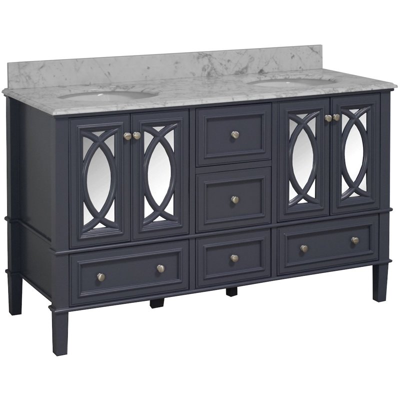 Kbc Olivia 60 Solid Wood Double Bathroom Vanity W Carrara Stone In Marine Gray Cymax Business