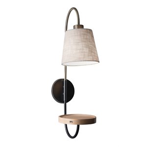 adesso home jeffrey metal wall lamp in black and antique brass