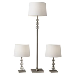 Adesso Home Olivia Crystal 3 Piece Lamp Set in Brushed Steel