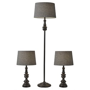 adesso home chandler metal 3 piece lamp set in black